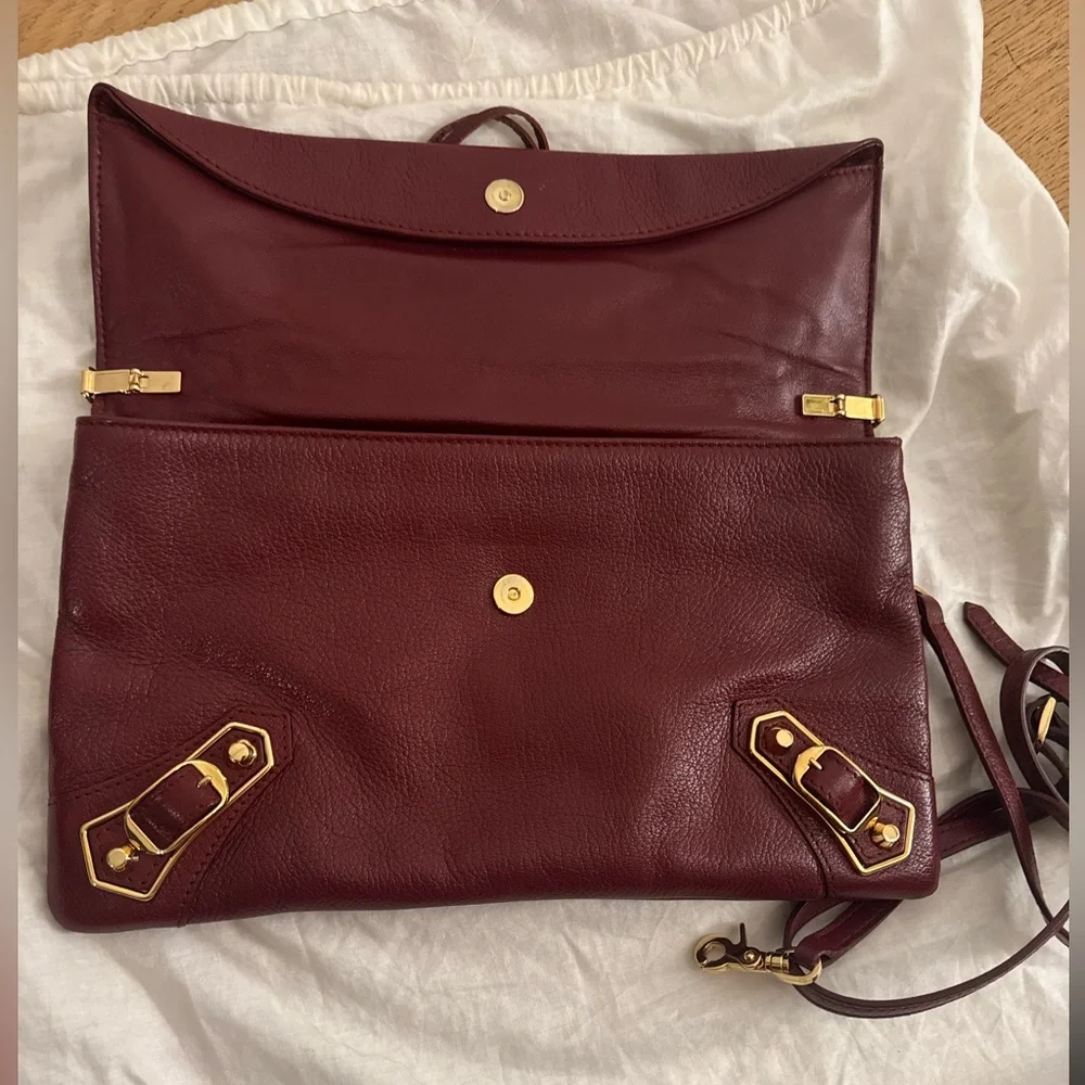 Balenciaga Leather Shoulder Bag in Burgundy with Gold Hardware